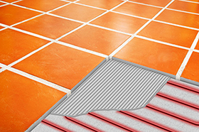 Example of a ComfortTile floor heating system installed under tile.
