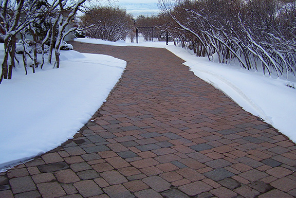 A radiant heated driveway with pavers.